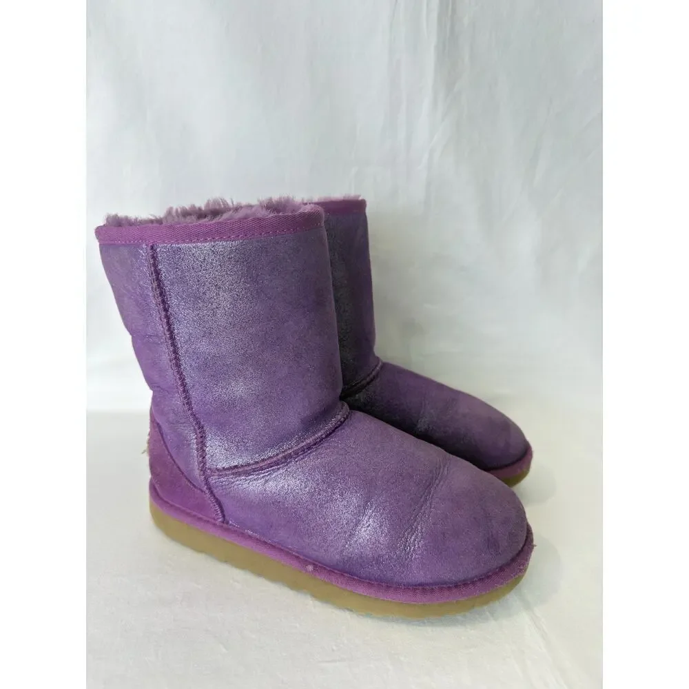 UGG Classic Glitter Boots Big Girls Size 4 Purple Grape Sparkle